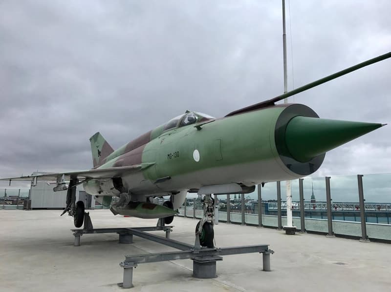The MiG fighter can be spotted from Jätkäsaari.