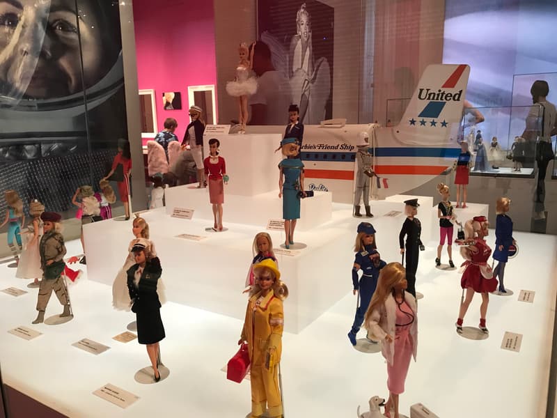 Barbies in different professions. National Museum's Barbie - The Icon - exhibition.